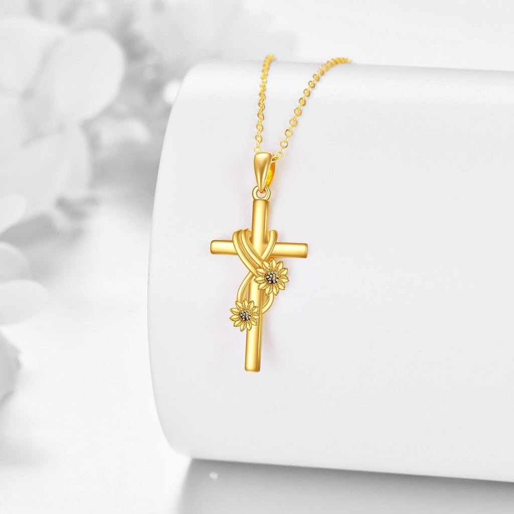 KECHO 14k Real Gold Cross Jewelry Gifts for Mother Grandma Sister Cross Pendant Necklace for Women