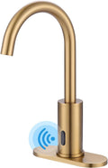 Automatic Touchless Bathroom Sink Faucet, WOWOW Motion Automatic Sensor Bathroom Faucet with Deck Plate, 1 or 3 Holes Motion Sensor Vanity Tap Hands Free Temperature Mixer, Brushed Gold