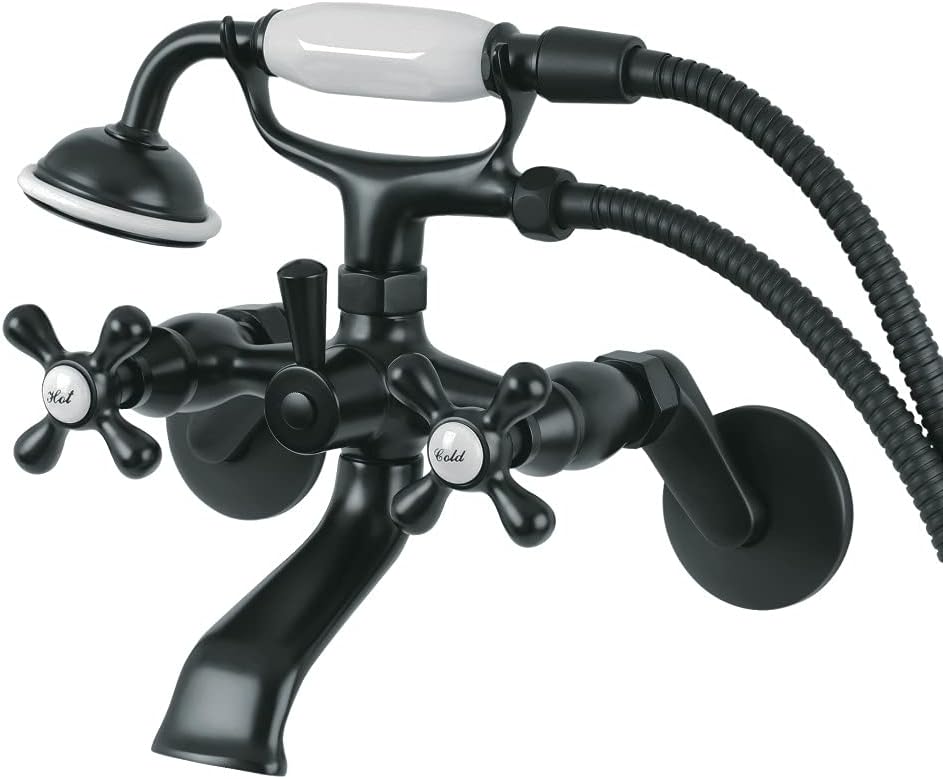 Kingston Brass KS266MB Kingston Wall Mount Clawfoot Tub Faucet with Hand Shower, Matte Black