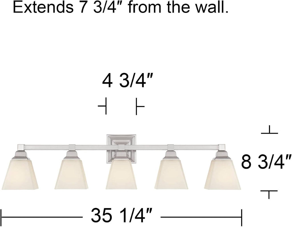 Regency Hill Mencino-Opal Wall Mount Light Satin Nickel Silver Metal Hardwired 35 1/4' Wide 5-Light Fixture Etched White Glass Shade for Bathroom Vanity Mirror House Home Room Decor
