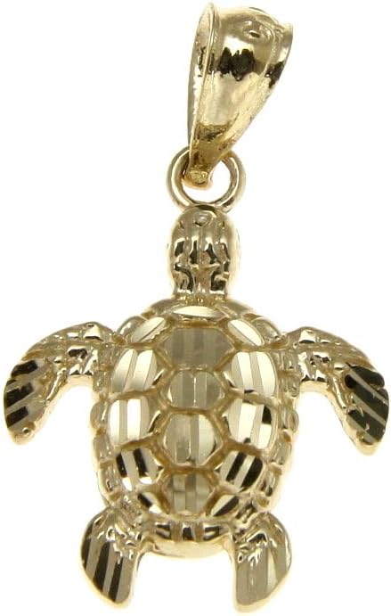 Arthur's Jewelry 14K solid yellow gold 12mm sparkly diamond cut Hawaiian sea turtle honu charm pendant small
