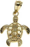 Arthur's Jewelry 14K solid yellow gold 12mm sparkly diamond cut Hawaiian sea turtle honu charm pendant small