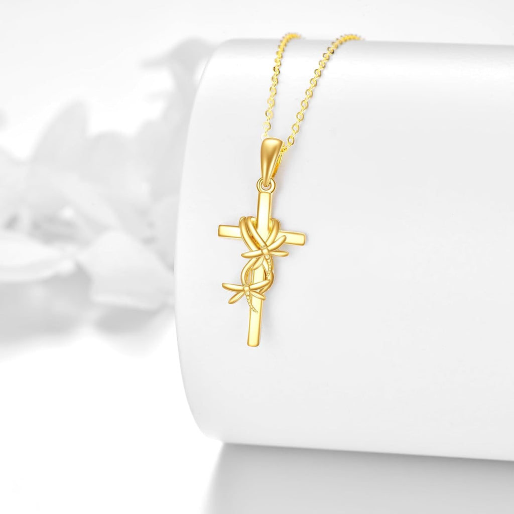 KECHO 14k Real Gold Cross Jewelry Gifts for Mother Grandma Sister Cross Pendant Necklace for Women