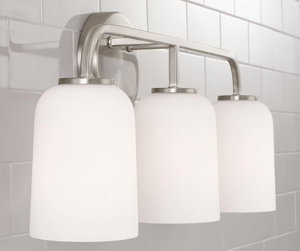 HomePlace by Capital Lighting 148831BN-542 Lawson Transitional Soft White Glass Bell Vanity Light for Bathroom, 3-Light 300 Total Watts, 10' H x 24' W, Brushed/Satin Nickel