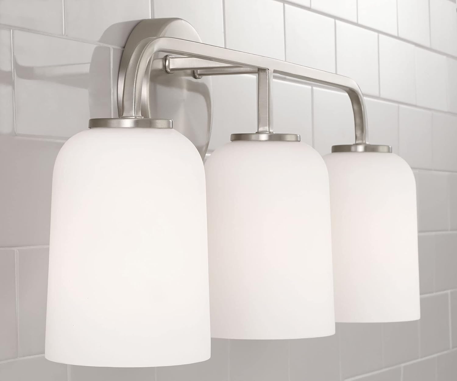 HomePlace by Capital Lighting 148831BN-542 Lawson Transitional Soft White Glass Bell Vanity Light for Bathroom, 3-Light 300 Total Watts, 10' H x 24' W, Brushed/Satin Nickel