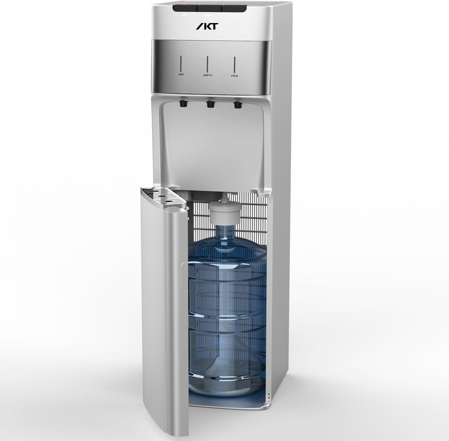 IKT Self-Cleaning Water Cooler Dispenser Bottom Load for 3-5 Gallon Bottle with Child Safety Lock LED Display Light Perfect for Home Silver