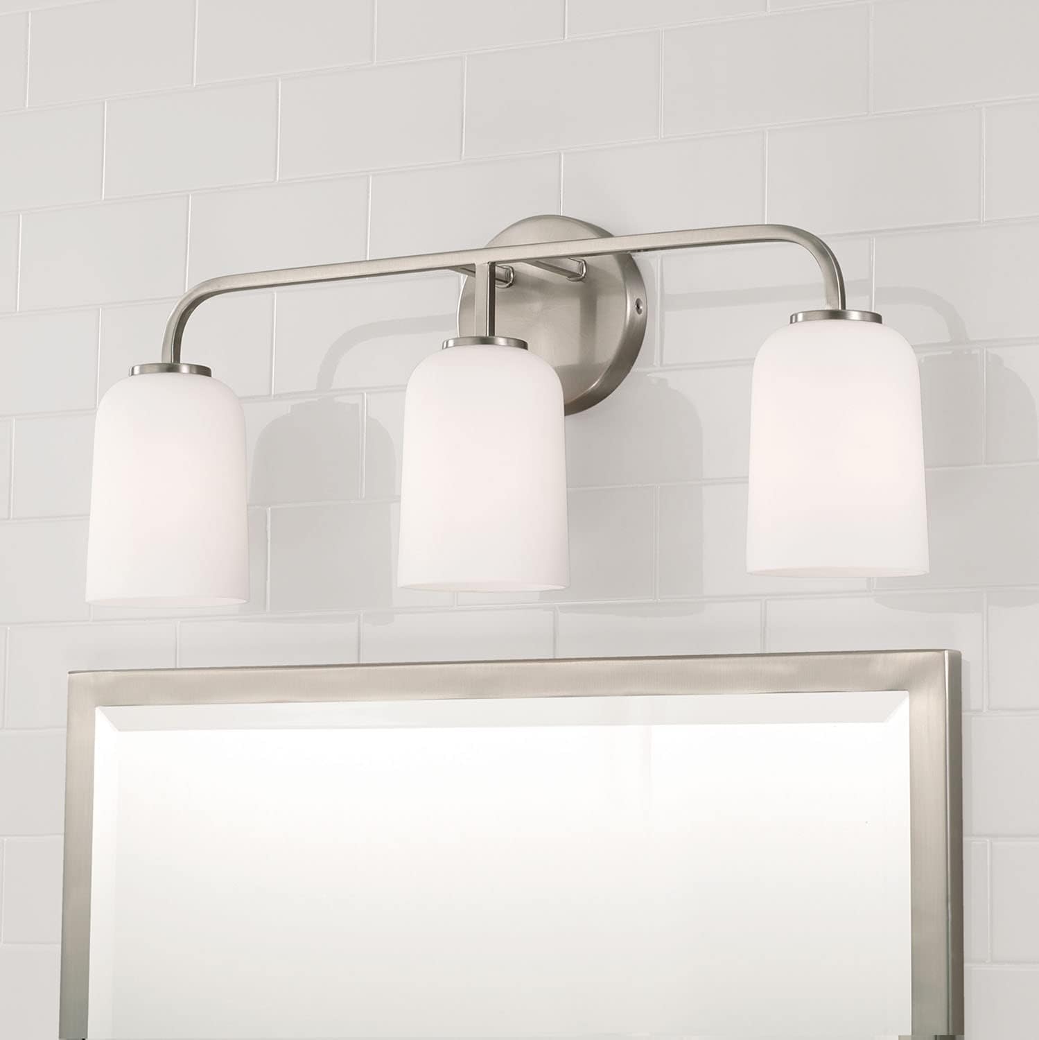 HomePlace by Capital Lighting 148831BN-542 Lawson Transitional Soft White Glass Bell Vanity Light for Bathroom, 3-Light 300 Total Watts, 10' H x 24' W, Brushed/Satin Nickel