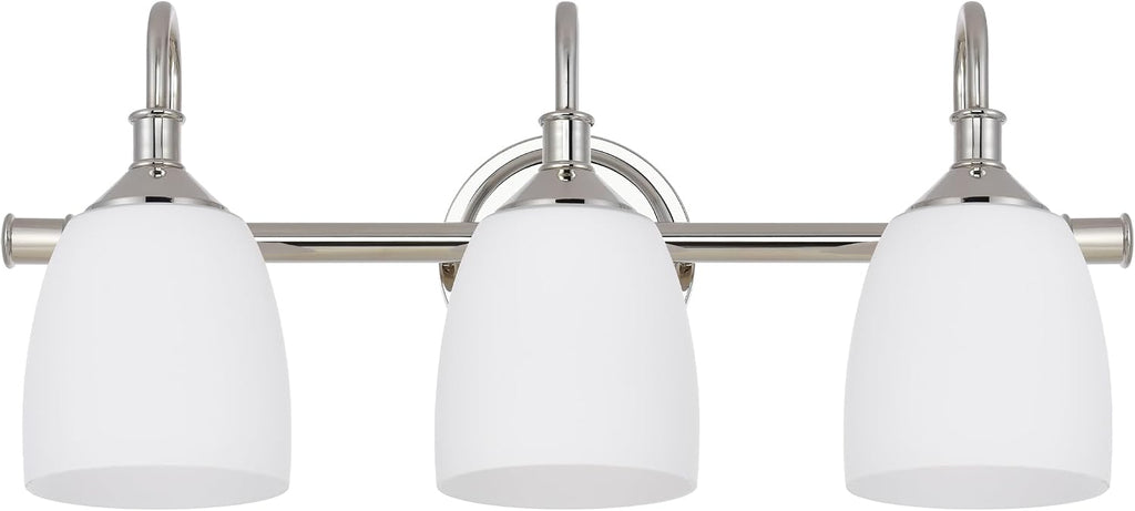 3-Light Polished Nickel Bathroom Vanity Light Fixtures Over Mirror, Vintage Vanity Lights for Living Room, Milk White Glass Shades, Standard E26 Base