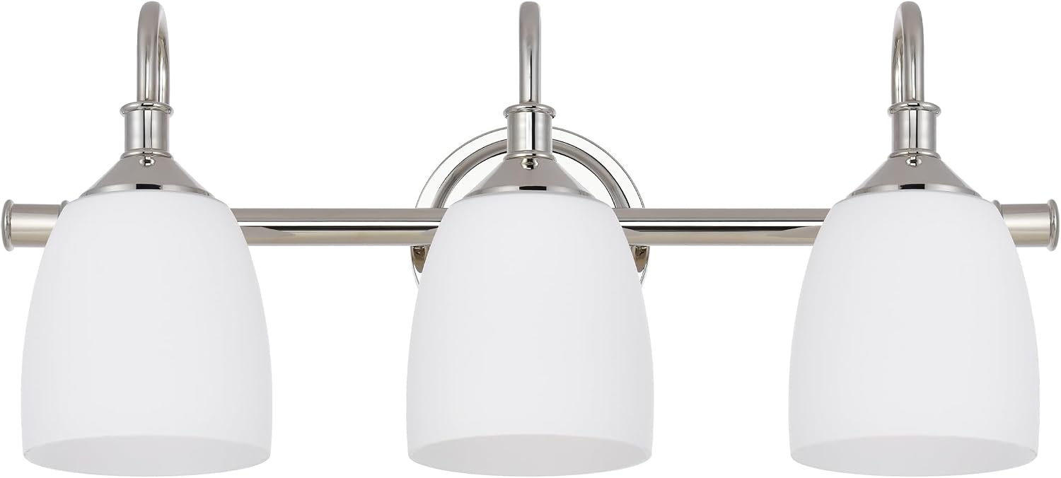 3-Light Polished Nickel Bathroom Vanity Light Fixtures Over Mirror, Vintage Vanity Lights for Living Room, Milk White Glass Shades, Standard E26 Base