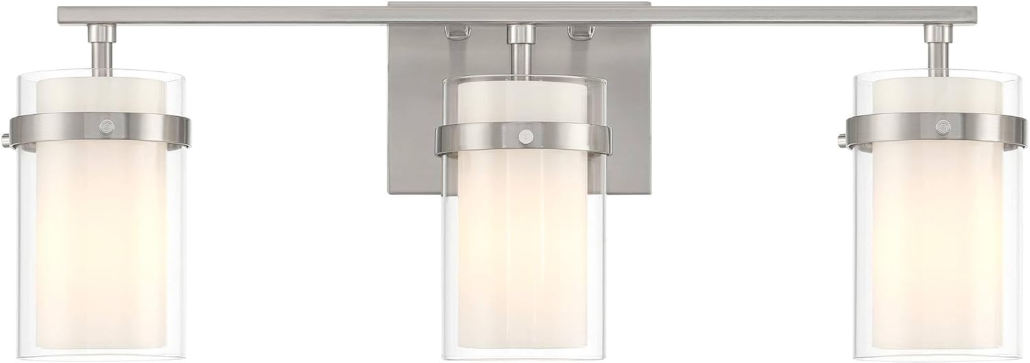 Possini Euro Design Kazran Modern Wall Light Brushed Nickel Slender Hardwire 21 1/4' 3-Light Fixture Frosted White Glass Shade for Bedroom Bathroom Bedside Vanity Living Room Mirror Hallway Dining