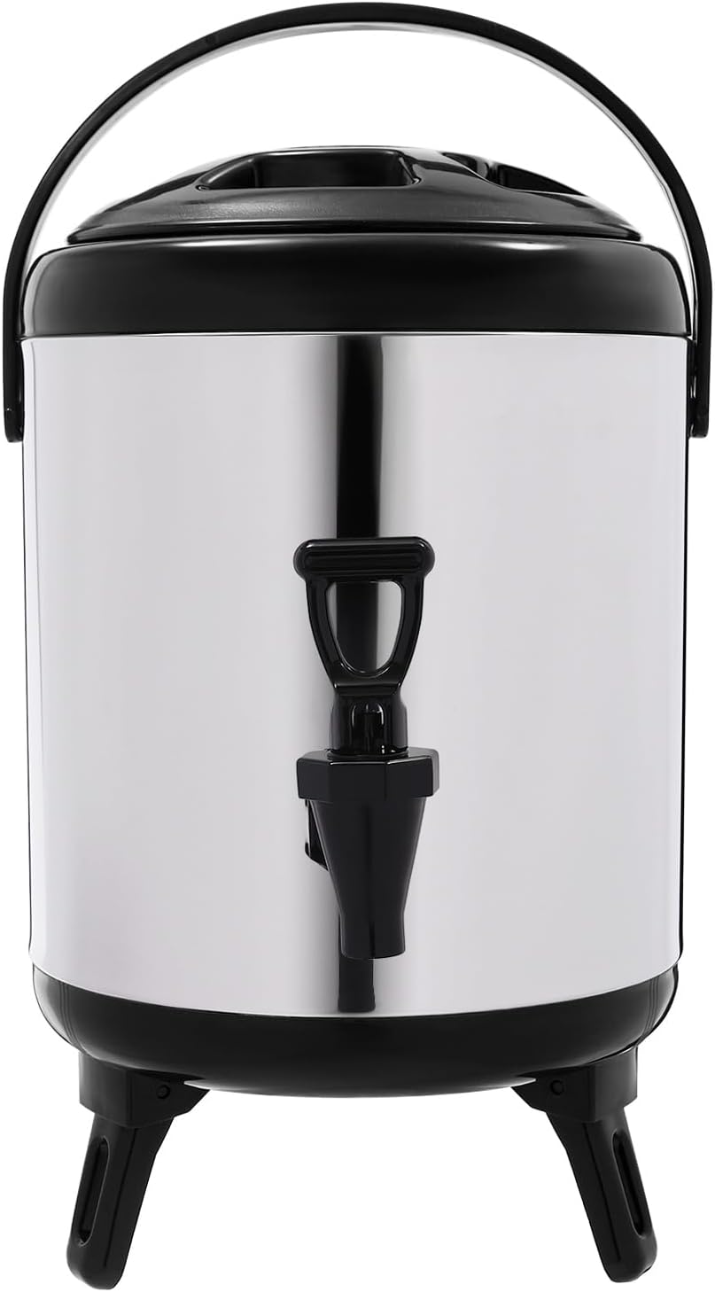 Hot Water Dispenser, 6L Thermal Bucket, Stainless Steel Insulated Beverage Dispenser, Coffee Urn Kettle Boiler Warmer For Outdoor Picnics, Travels, Cafes, Buffets(Black+silver)