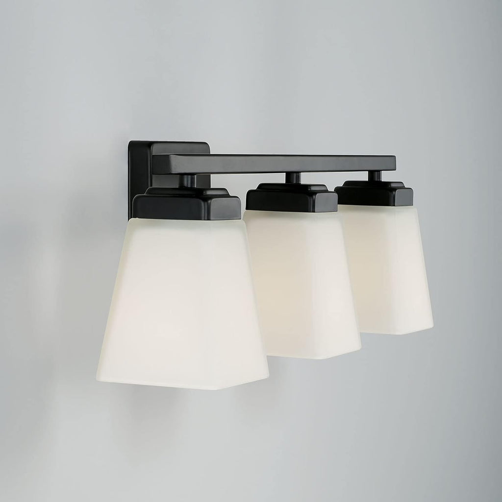 HomePlace Lighting 114431MB-334 Baxley Modern Soft White Glass Bathroom Vanity Wall Light, 3-Light 300 Total Watts, 7' H x 22' W, Matte Black