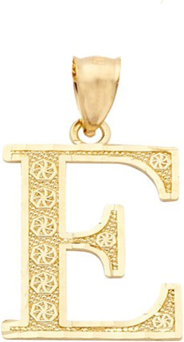 LoveBling 10K Yellow Gold Diamond Cut A to Z Alphabet Initial Letter Charm Necklace Pendant (Small Size)