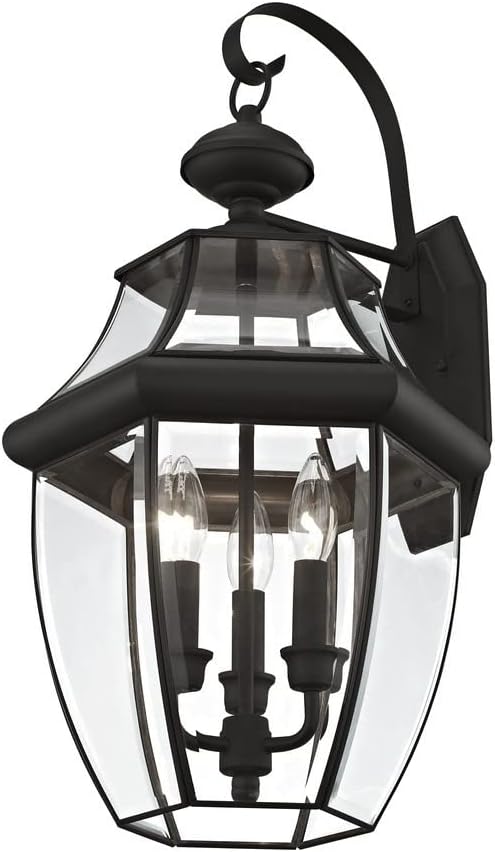 Livex Lighting 2351-91 Outdoor Wall Lantern with Clear Beveled Glass Shades, Brushed Nickel