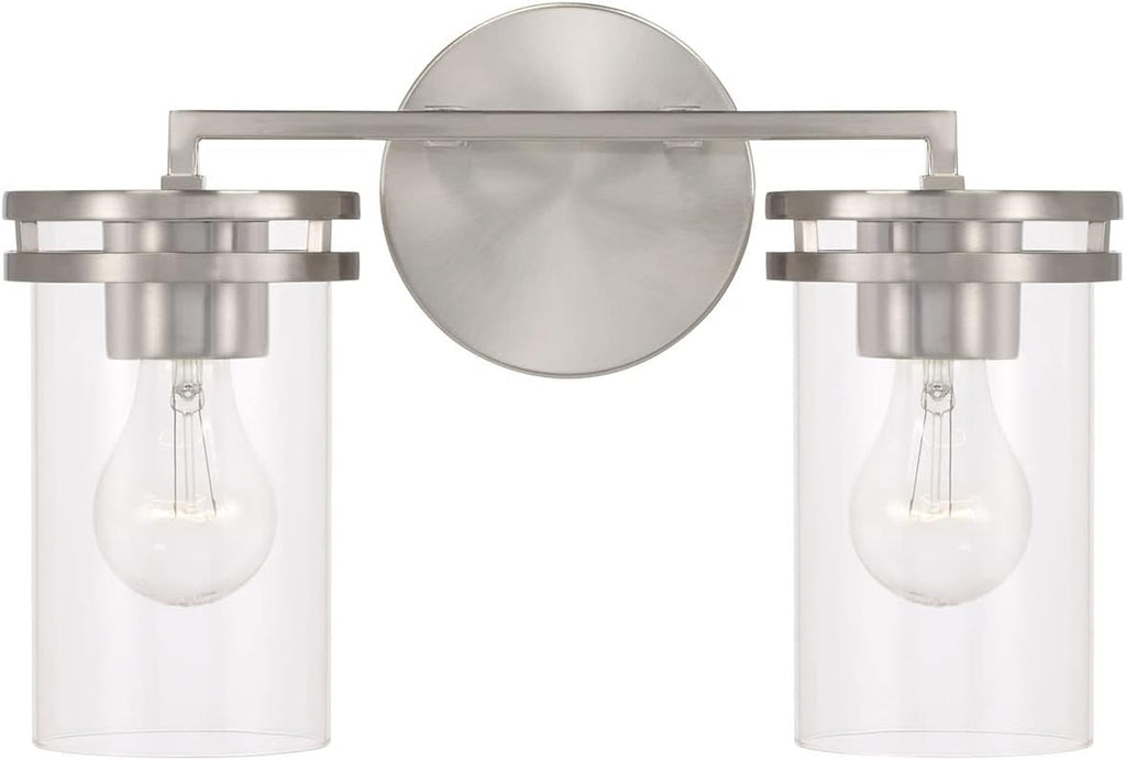 HomePlace by Capital Lighting 148721BN-539 Fuller Transitional Clear Glass Cylinder Vanity Light for Bathroom, 2-Light 200 Total Watts, 10' H x 14' W, Brushed/Satin Nickel