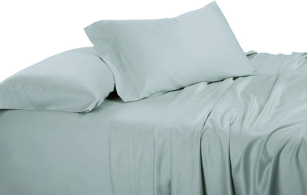 Solid 600-Thread-Count, Viscose Derived from Bamboo, Super Soft and Cool Bed Sheets Set (Twin Extra Long-XL, Sea)