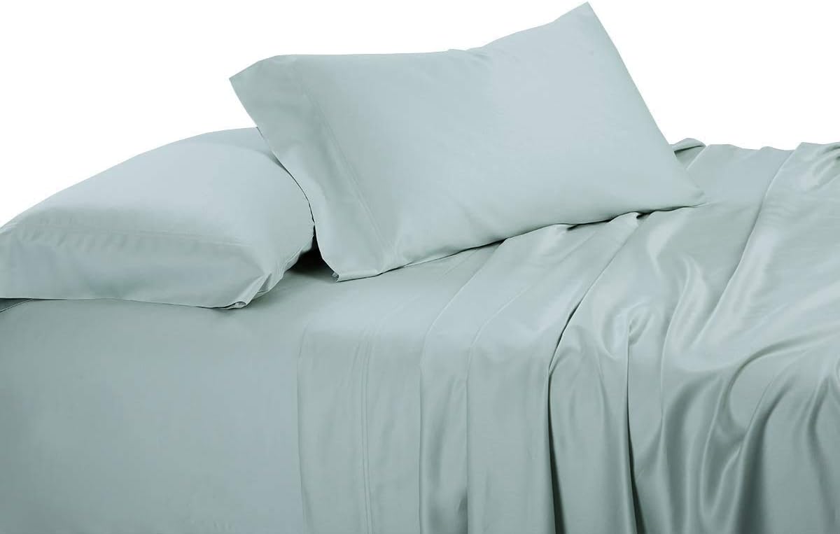Solid 600-Thread-Count, Viscose Derived from Bamboo, Super Soft and Cool Bed Sheets Set (Twin Extra Long-XL, Sea)
