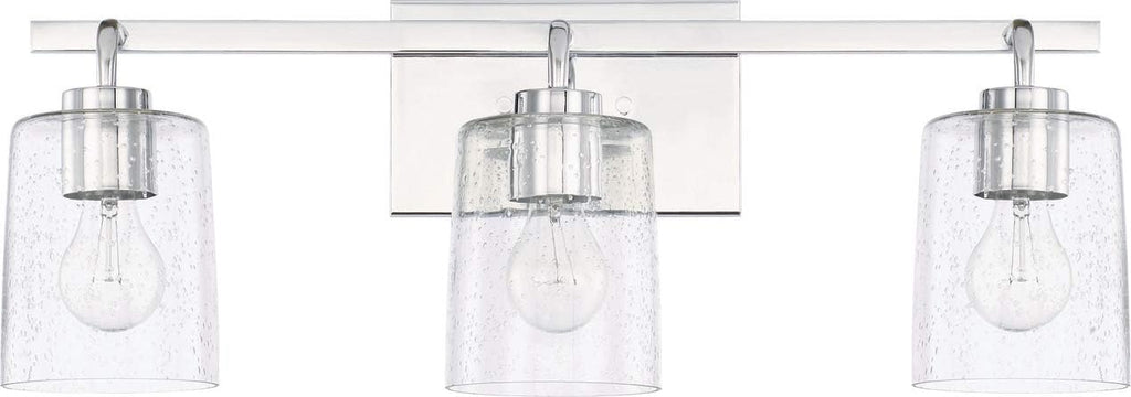 HomePlace Lighting 128531CH-449 Greyson Urban/Industrial Clear Seeded Glass Bathroom Vanity Wall Light, 3-Light 300 Total Watts, 9'H x 25'W, Chrome