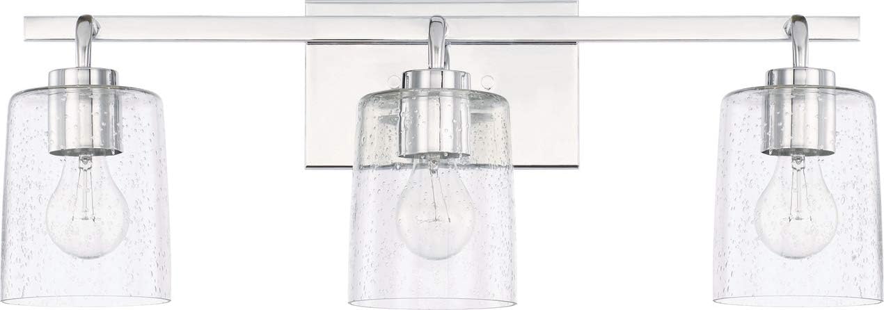 HomePlace Lighting 128531CH-449 Greyson Urban/Industrial Clear Seeded Glass Bathroom Vanity Wall Light, 3-Light 300 Total Watts, 9'H x 25'W, Chrome