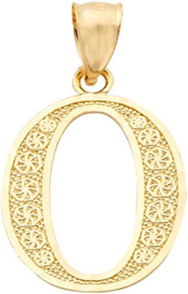 LoveBling 10K Yellow Gold Diamond Cut A to Z Alphabet Initial Letter Charm Necklace Pendant (Small Size)