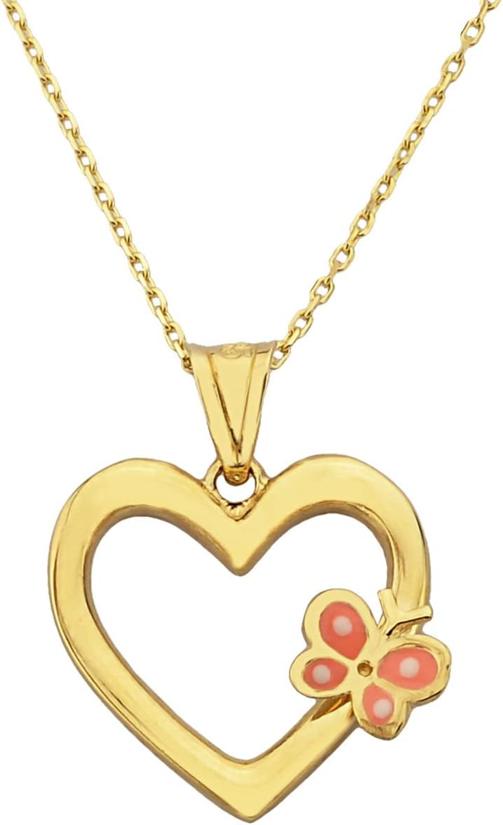 14K Real Solid Gold Heart Necklace for Women, Open Heart Dainty Charm Pendant, Christmas Birthday Gift for her mom girls, Handmade Jewelry