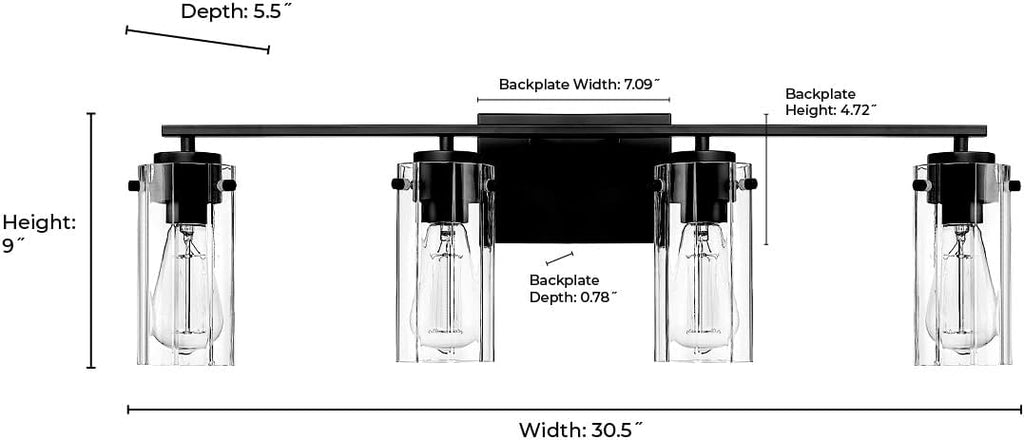 ML Lighting | Serena Collection | 10304-BN | 4 Light Vanity in Brushed Nickel Finish with Clear Ribbed Glass Shade | Versatile Design That adds High-End Texture and Elegance to Your Bathroom
