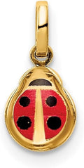 14k Solid Yellow Gold Enamel Ladybug Charm Pendant Necklace for Women