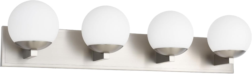Bathroom Vanity Light Fixtures, 4-Light Globe Bathroom Lighting Fixtures Over Mirror, Modern Wall Lights for Living Room, Long Backplate, Standard E26 Base, Brushed Nickel