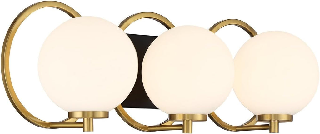 Savoy House 8-6180-3-143 Alhambra Vintage Mid-Century Modern Soft Frosted Glass Orb Bathroom Vanity, 3-Light 180 Total Watts, 8' H x 25' W, Matte Black & Warm Brass