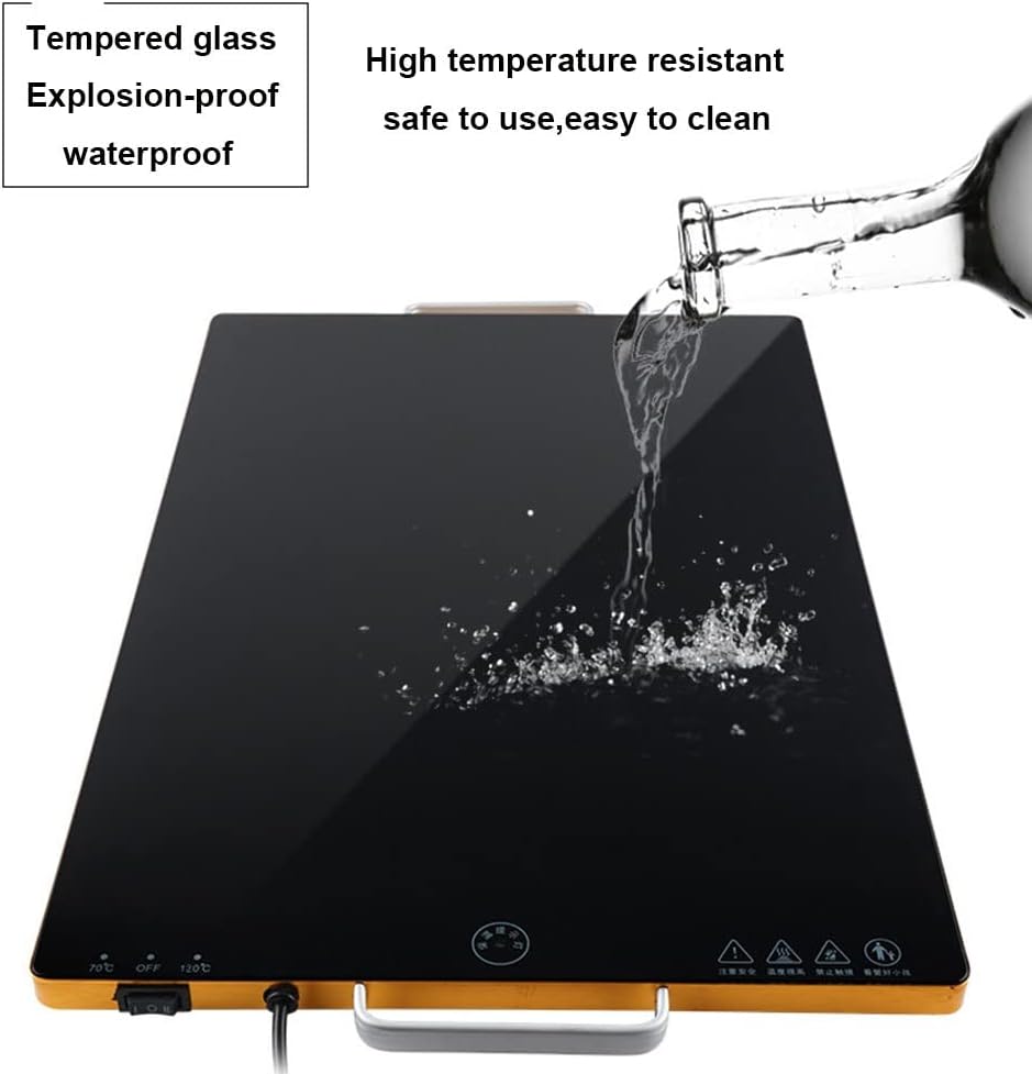 Stainless Warming Hot Plate Black Glass Top Portable Electric Food Tray Dish Warmer Warming Tray W/Cool-Touch Handles,Keep Food Warm for Restaurant,Parties,Buffet Serving