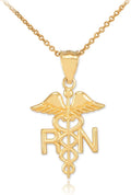 American Heroes Polished 14k Yellow Gold Caduceus RN Charm Registered Nurse Pendant Necklace