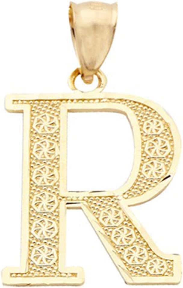 LoveBling 10K Yellow Gold Diamond Cut A to Z Alphabet Initial Letter Charm Necklace Pendant (Small Size)