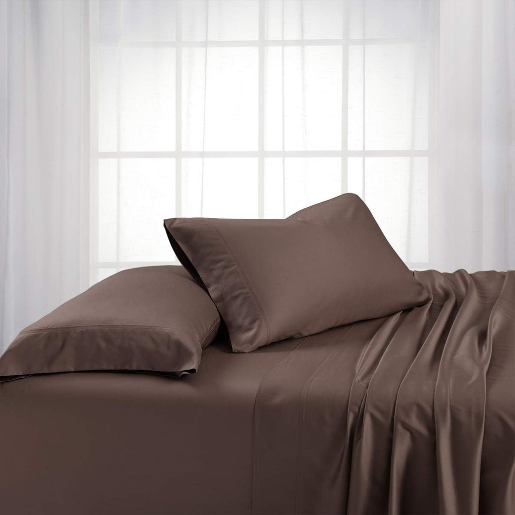 Solid 600-Thread-Count, Viscose Derived from Bamboo, Super Soft and Cool Queen Bed Sheets Set, Desert Taupe