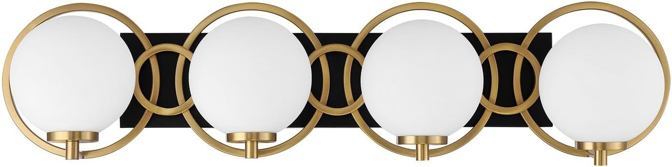 Savoy House 8-6180-4-143 Alhambra Art Deco Style Soft Frosted Glass Orb Bathroom Vanity Light, 4-Light 240 Total Watts, 8'' H x 33'' W, Matte Black & Warm Brass