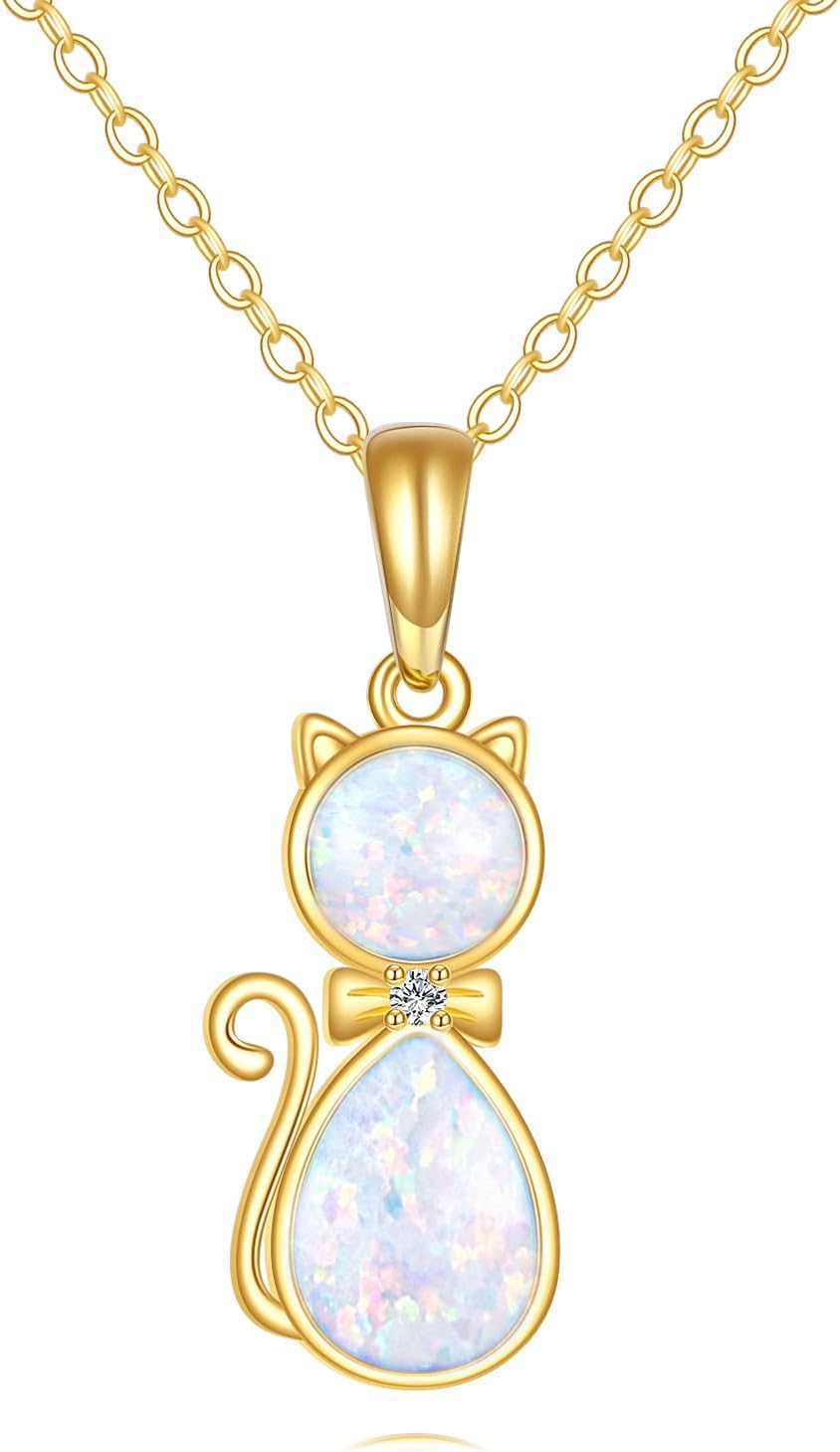 DOVRAN 14K Solid Gold Cat/Butterfly/Heart/Teardrop Necklace for Women 14K Gold Opal/Lapis Lazuli/Black Onyx Pendant Jewelry Gift for Women