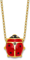 JewelryWeb 14k Yellow Gold Polished Enameled Ladybug Necklace Spring-Ring 9mm Wide Pendant Necklace for Women