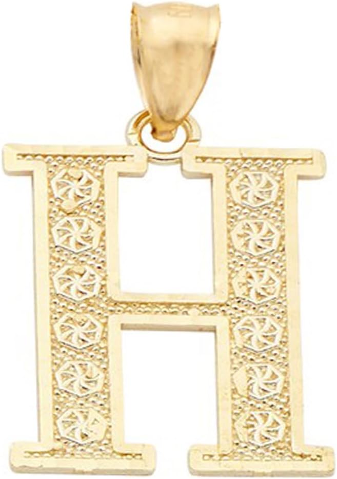 LoveBling 10K Yellow Gold Diamond Cut A to Z Alphabet Initial Letter Charm Necklace Pendant (Small Size)