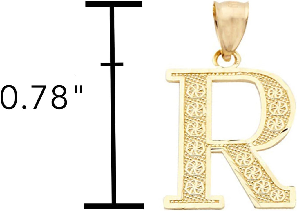 LoveBling 10K Yellow Gold Diamond Cut A to Z Alphabet Initial Letter Charm Necklace Pendant (Small Size)