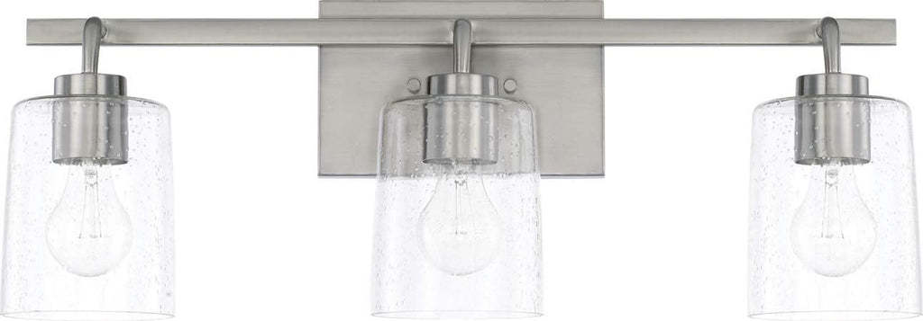 HomePlace Lighting 128531BN-449 Greyson Urban/Industrial Clear Seeded Glass Bathroom Vanity Wall Light, 3-Light 300 Total Watts, 9' H x 25' W, Brushed Nickel