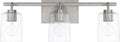 HomePlace Lighting 128531BN-449 Greyson Urban/Industrial Clear Seeded Glass Bathroom Vanity Wall Light, 3-Light 300 Total Watts, 9' H x 25' W, Brushed Nickel