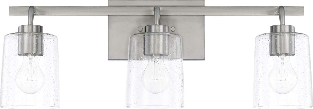 HomePlace Lighting 128531BN-449 Greyson Urban/Industrial Clear Seeded Glass Bathroom Vanity Wall Light, 3-Light 300 Total Watts, 9' H x 25' W, Brushed Nickel