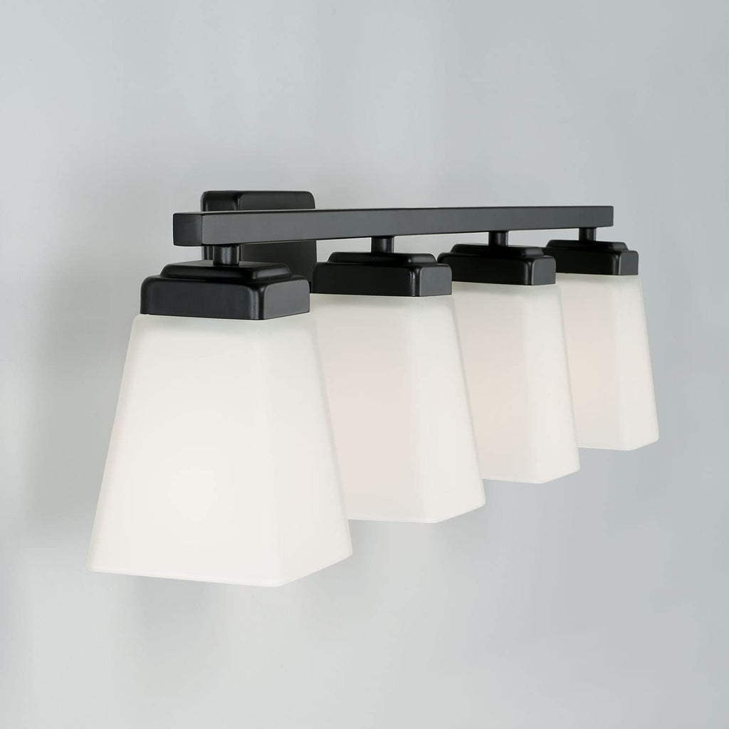 HomePlace Lighting 114441MB-334 Baxley Modern Soft White Glass Bathroom Vanity Wall Light, 4-Light 400 Total Watts, 7' H x 31' W, Matte Black