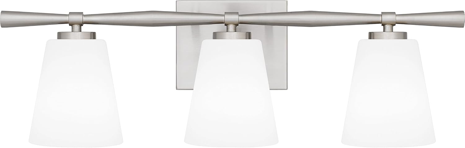 Quoizel Brindley Bath Vanity Lights, 23 Inch 3-Light Brushed Nickel Transitional Bathroom Lighting Fixtures Over Mirror, Opal Etched Glass Shades, Wall Mount Light for Bathroom