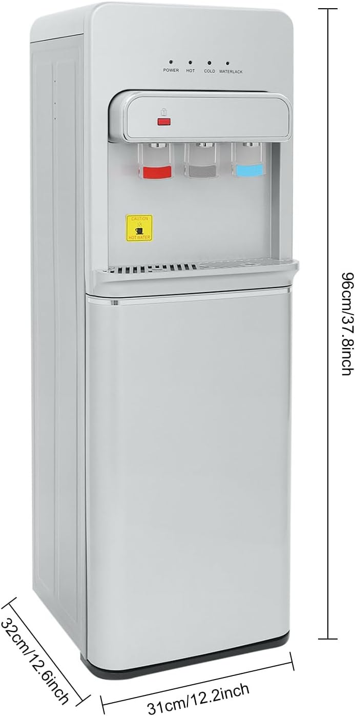 Bottom Loading Water Cooler Dispenser for 3 or 5 Gal Bottles Hot, Cold & Room Water 3 Temperature Settings Water Dispenser with Child Lock Cooling 50°F-59°F for Home Use(Silver 2)