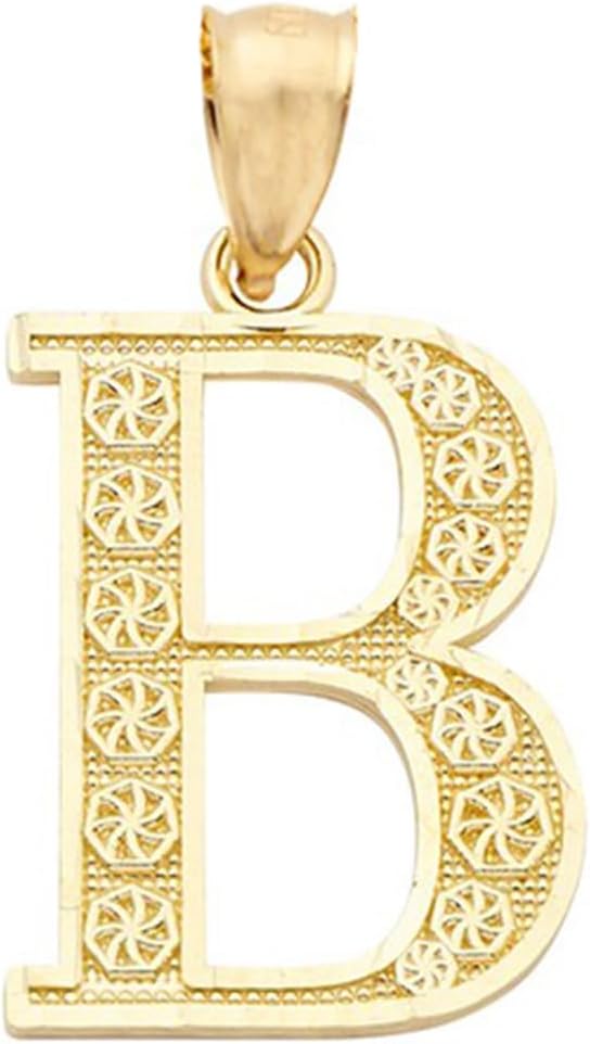 LoveBling 10K Yellow Gold Diamond Cut A to Z Alphabet Initial Letter Charm Necklace Pendant (Small Size)
