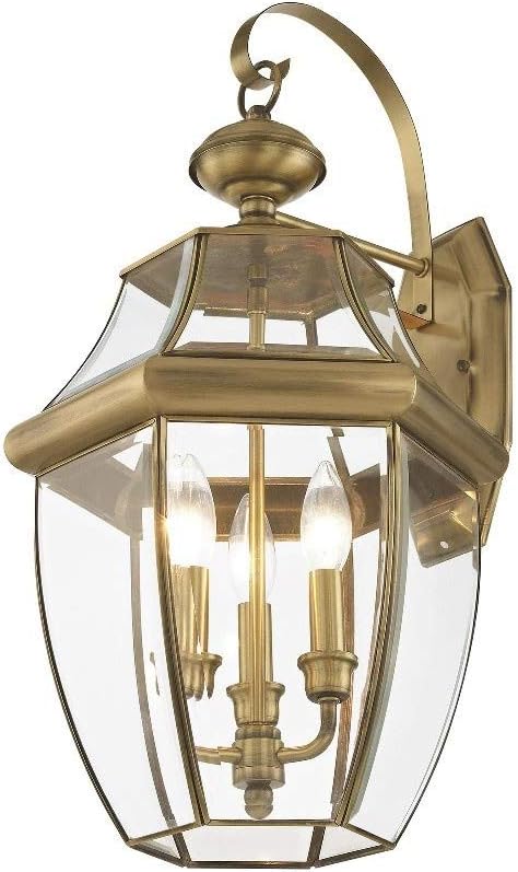 Livex Lighting 2351-91 Outdoor Wall Lantern with Clear Beveled Glass Shades, Brushed Nickel