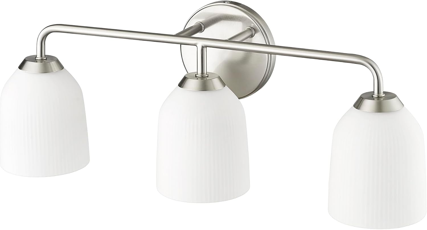 ML Lighting | Norah Collection | 22303-BN | 3 Light Vanity in Brushed Nickel Finish with Opal Ribbed Glass Shade | Versatile Design That adds High-End Texture and Elegance to Your Bathroom
