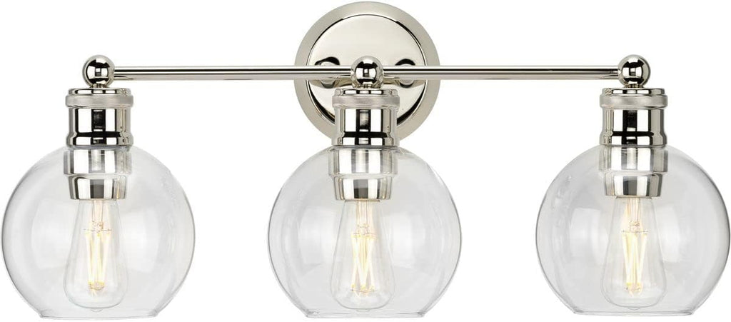 Hansford Collection 3-Light Clear Glass Coastal Bath Vanity Light Polished Nickel