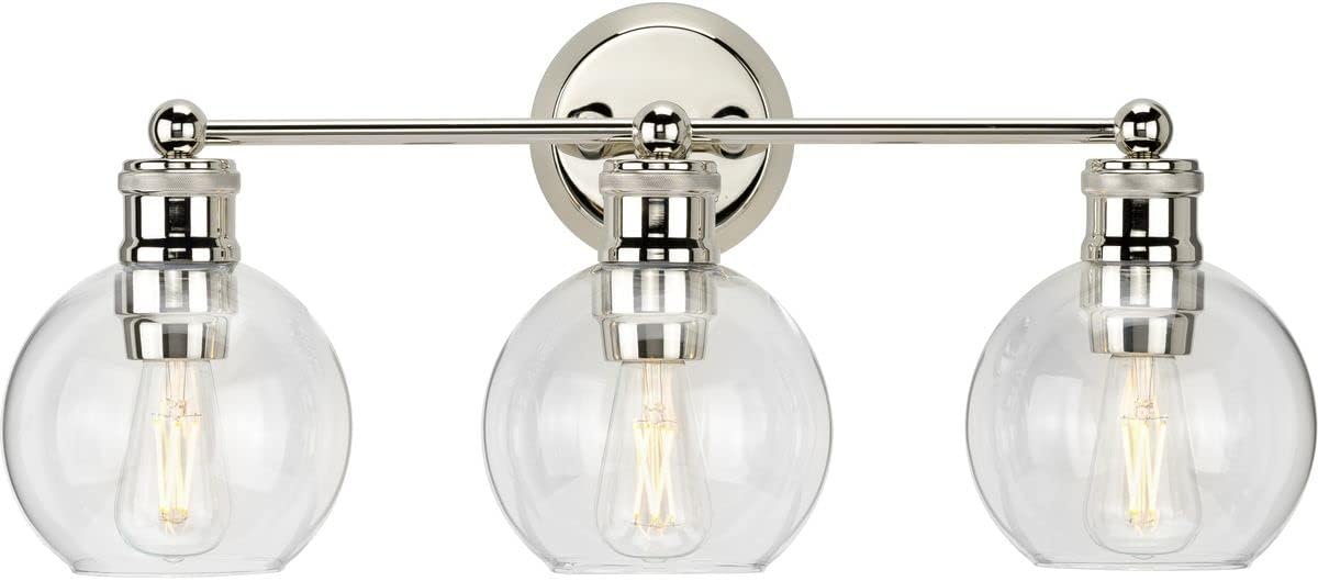 Hansford Collection 3-Light Clear Glass Coastal Bath Vanity Light Polished Nickel
