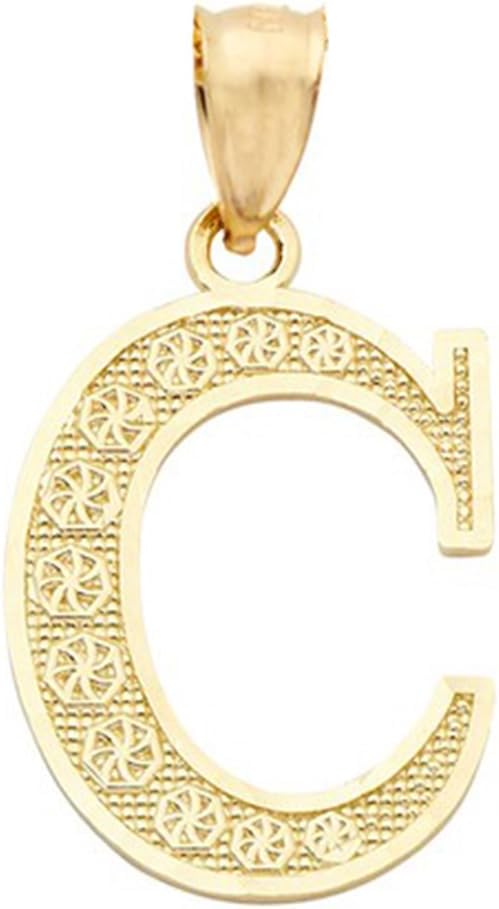 LoveBling 10K Yellow Gold Diamond Cut A to Z Alphabet Initial Letter Charm Necklace Pendant (Small Size)